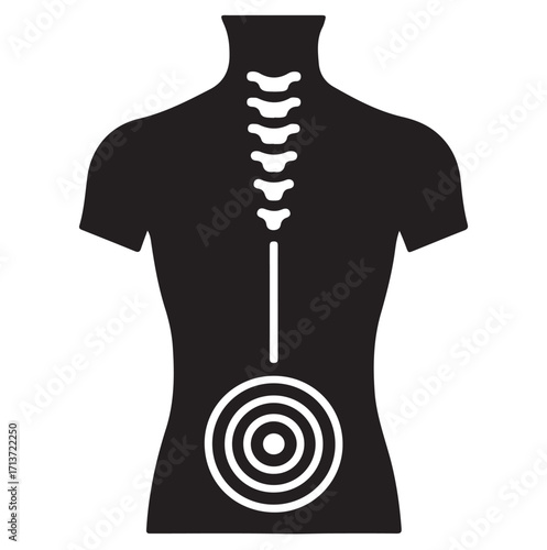 Silhouette of Human Spine with Lower Back Pain Target  Medical and Anatomical Concept