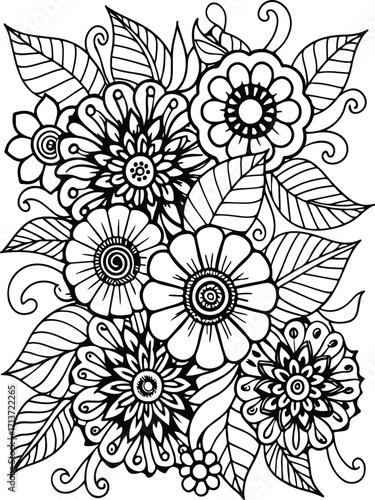 Flowers coloring pages for adults and kids 