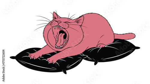 Sleepy Cat: A cute cat stretches widely as it yawns. This playful image captures the simple pleasures of cat life, filled with peace.