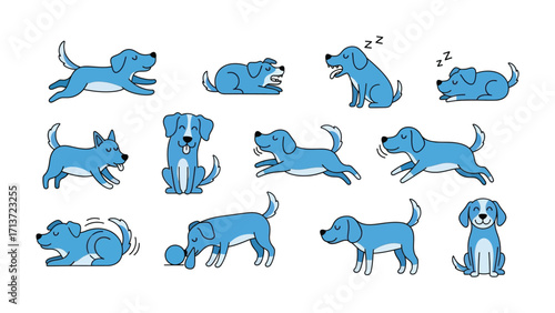 Dog Cartoon Variety:  A collection of playful cartoon dogs illustrates a variety of actions and emotions, perfect for adding a fun and versatile touch to any project.