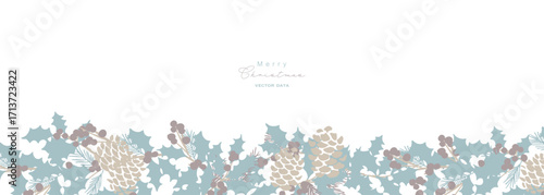 ヒイラギのベクターイラスト。クリスマスリースと松ぼっくりのフレーム。クリスマスの装飾ベクターフレーム。Holly illustration. Christmas wreath and pine cone frame. Christmas decoration frame