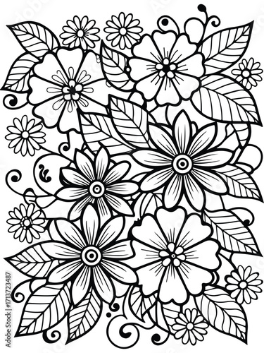 Flowers coloring pages for adults and kids 