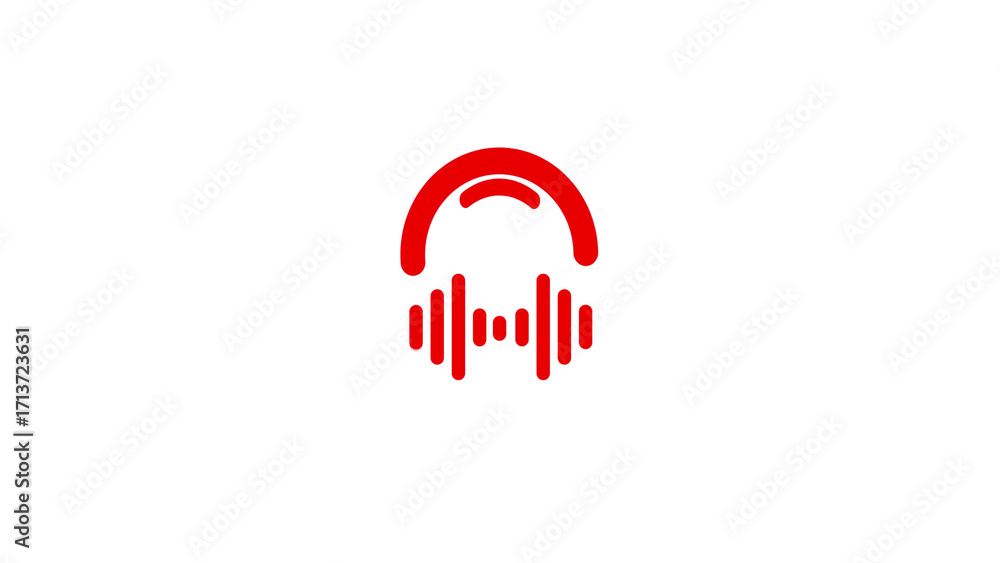 Fototapeta premium Red headphones with audio wave graphic design. Modern vector illustration symbol for music, sound, audio technology, entertainment, and podcast concepts.