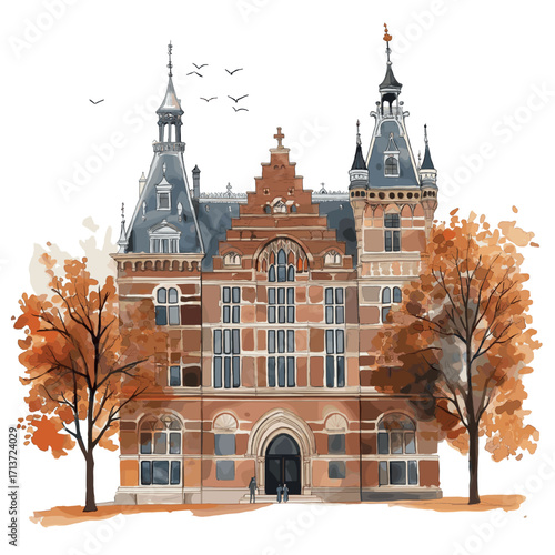 Rijksmuseum. Rijksmuseum watercolor vector illustration