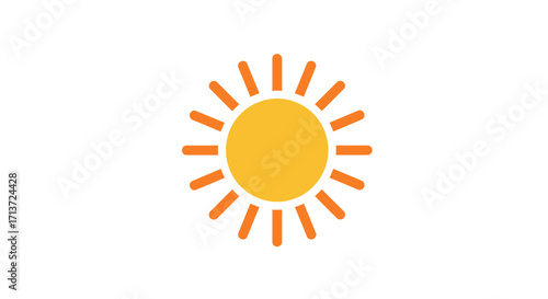 A simple, stylized illustration of a bright yellow sun with orange rays against a white background.