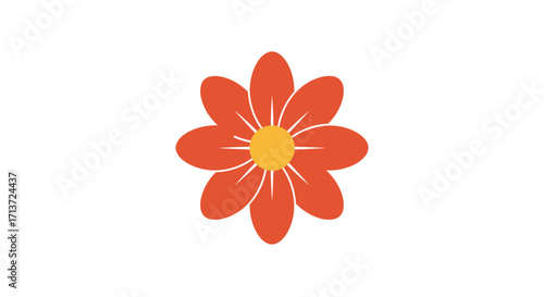 Simple stylized orange flower with eight petals and a yellow center on a clean white background, a cheerful botanical illustration.