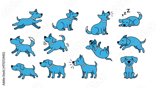 Animated Puppies in Action: A charming assortment of animated puppy illustrations, each capturing a unique action and emotion, from playful leaps to peaceful naps, full of joyful puppy spirit.