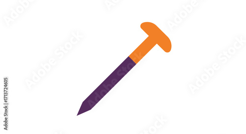 Illustration of a nail with a purple shaft and orange head.