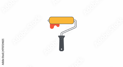 A yellow paint roller with red paint dripping from its surface, isolated on a white background.