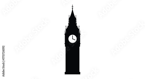Silhouette of big ben clock tower against a stark white background