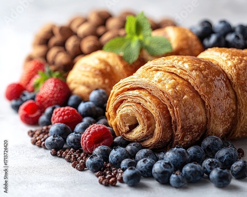 Wallpaper Mural Fresh pastries and berries arranged on a light surface Torontodigital.ca