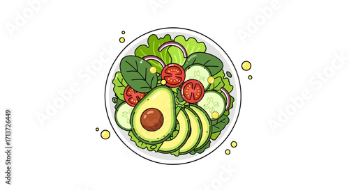 Fresh vibrant salad with avocado, tomatoes, and greens for healthy eating and wellness concepts