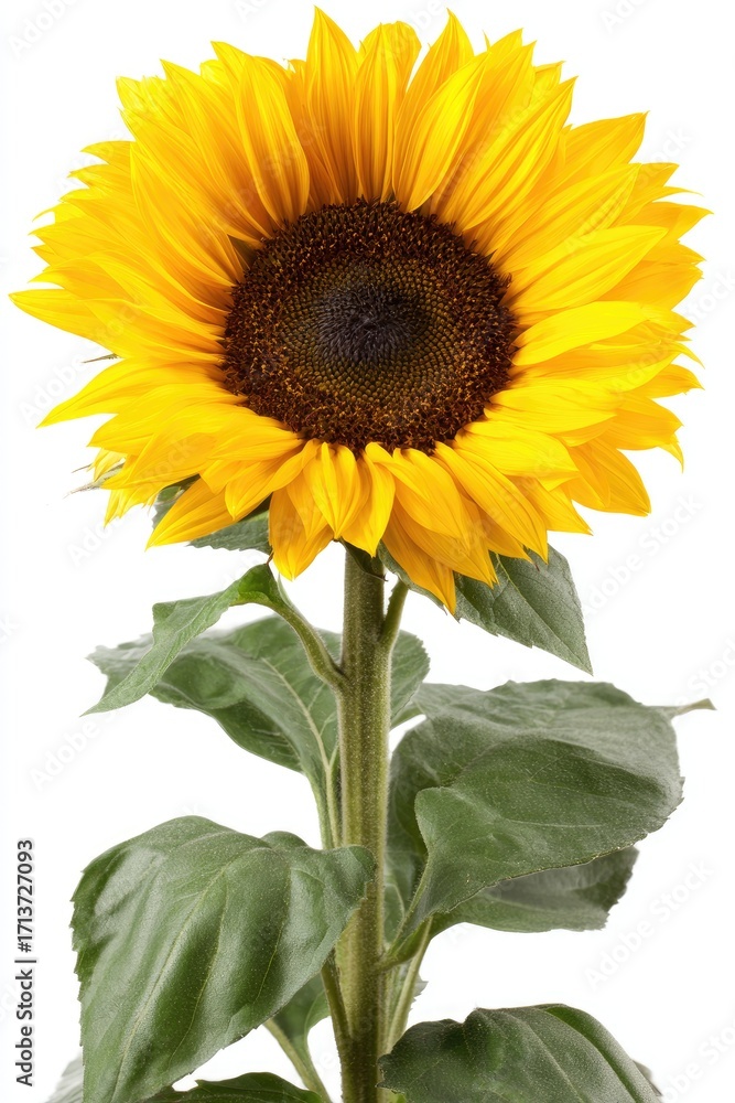 Obraz premium Bright sunflower with green leaves