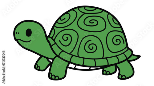 Cute Cartoon Turtle: A charming cartoon illustration of a smiling turtle, featuring its detailed shell and adorable expression. capturing its playful charm