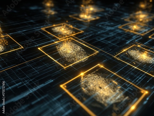 Digital Fingerprint Network - Abstract Tech Visualization of Biometric Data.