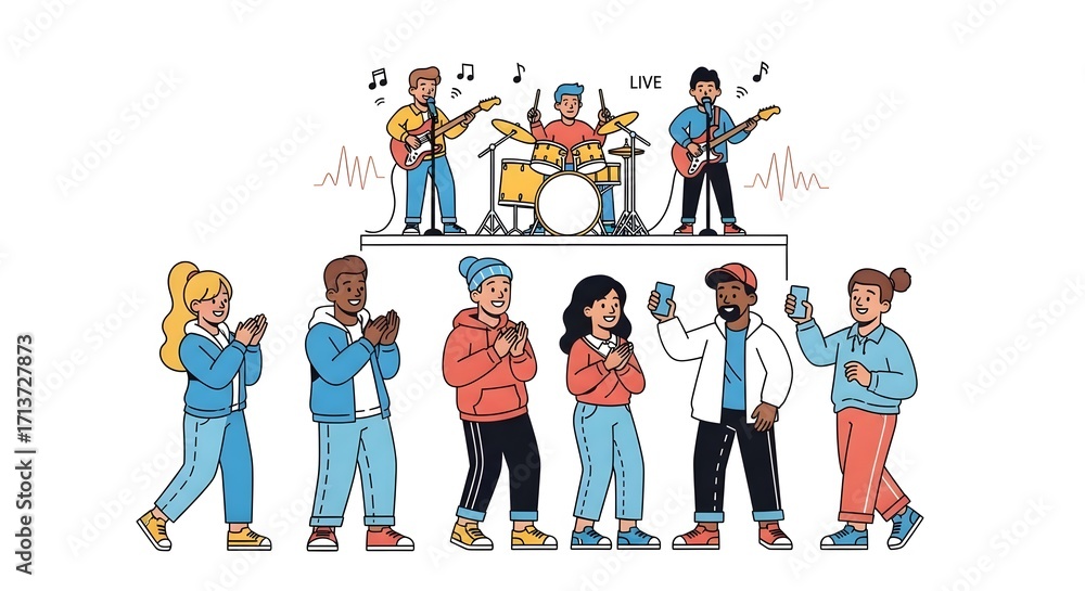 Fototapeta premium Live Music Performance with Cheering Audience Illustration