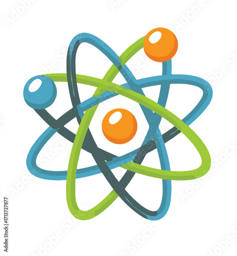 Colorful Atom Structure with Orbiting Electrons on White Background Representing Science and Innovation
