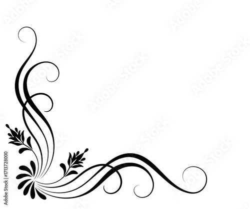 Corner floral ornament with leaves and abstract lines. Text divider. Decorative element for decor and text greeting or invitation card