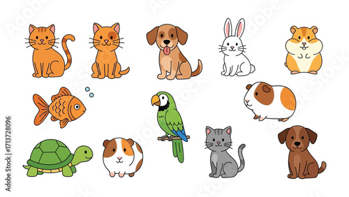 Pet Paradise: An charming illustration showcasing a variety of adorable pets, each radiating unique personality and charm, evoking warmth and joy.