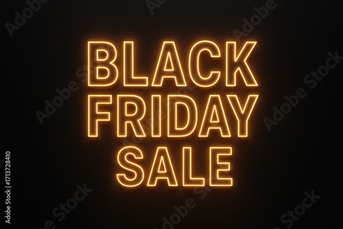 Black Friday neon glowing signage with bold luminous typography on black background, festive seasonal promotional design for advertising, retail sales, holiday shopping, and marketing use