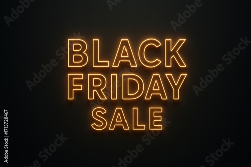 Black Friday neon glowing signage with bold luminous typography on black background, festive seasonal promotional design for advertising, retail sales, holiday shopping, and marketing use
