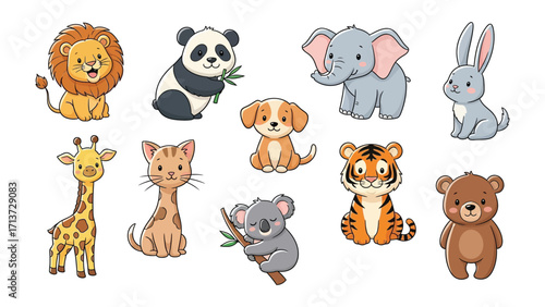 Whimsical Animal Friends: A delightful gathering of beloved animals, each with their unique charm, forms an endearing array of wildlife cuteness. A perfect design for children's creations.
