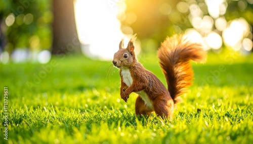 Fototapeta Naklejka Na Ścianę i Meble -  Red Squirrel in a park on a sunny day