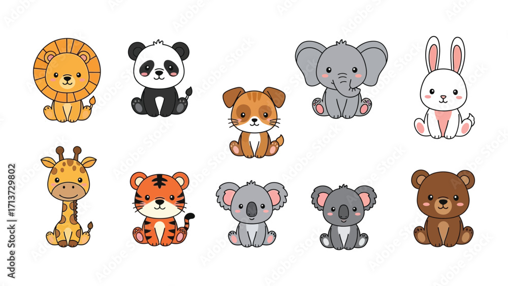 Obraz premium Adorable Animal Pack: A collection of captivating animal illustrations, each radiating charm and sweetness, perfect for various design projects or for adding a touch of playfulness.