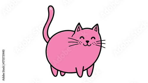 Pink Cat with Smiling Face: A cheerful illustration of a delightful pink cat with a happy expression. The cat has a friendly smile and whiskers that bring a sense of playful charm and innocent joy.