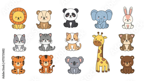 Adorable Animal Collection: A vibrant illustration featuring a charming assortment of baby animals, each bursting with personality, is a joyful display of nature's most beloved creatures.