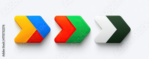 Three colorful, angled arrows in a row on a white background, each arrow divided into two contrasting colors Free Download Three colorful, angled arrows in a row on a white background, each arrow divided into two contrasting colors - GFXLoad
