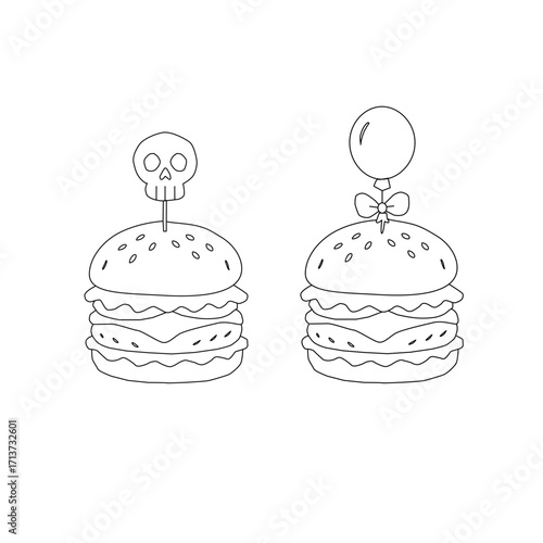 doodle burger pattern background. doodle fast food burger seamless pattern background. seamless pattern of hamburger in doodle style. Seamless Pattern of a Cheese Burger. Burger with stick. 
