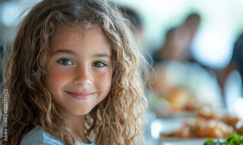 A smiling young girl with curly hair