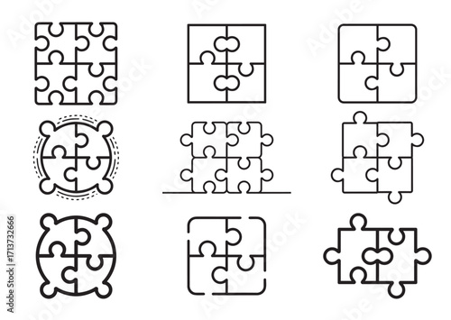 Collaboration puzzle line art vector