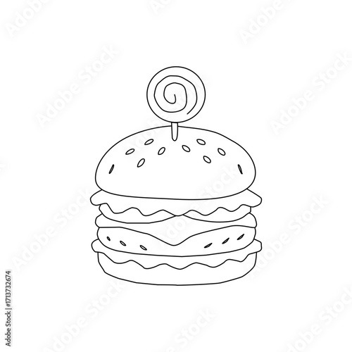 doodle burger pattern background. doodle fast food burger seamless pattern background. seamless pattern of hamburger in doodle style. Seamless Pattern of a Cheese Burger. Burger with stick. 