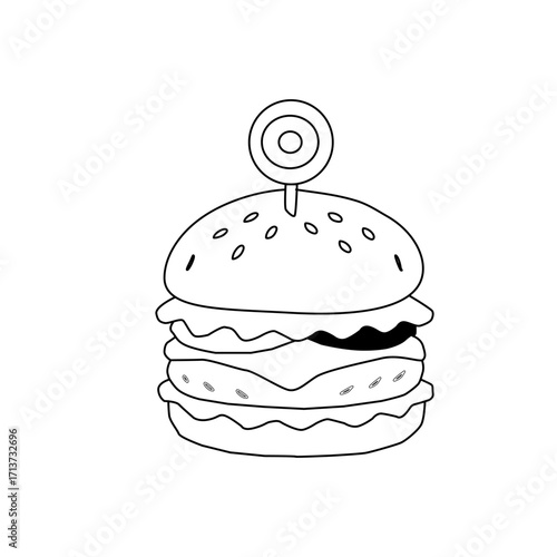 doodle burger pattern background. doodle fast food burger seamless pattern background. seamless pattern of hamburger in doodle style. Seamless Pattern of a Cheese Burger. Burger with stick. 