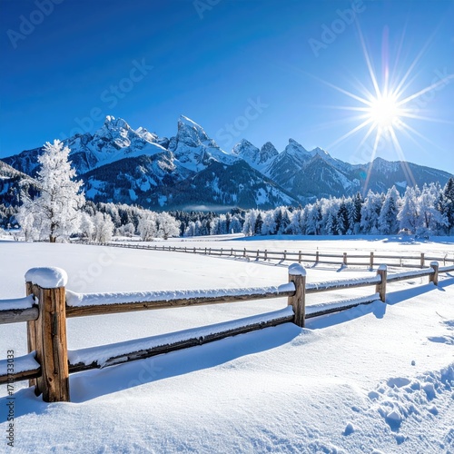 Wallpaper Mural Snowy Winter Landscape with Mountains and Trees. Torontodigital.ca