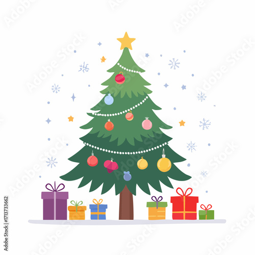 Christmas Tree with Presents Festive Holiday Illustration