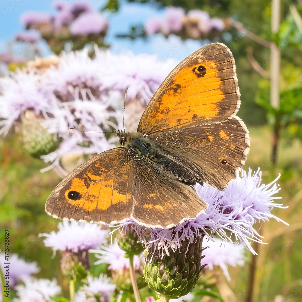 Obraz premium Close-up of butterfly on purple flower