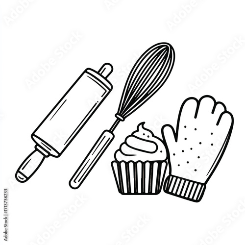 Doodle Style Baking Tools Cupcake and Oven Mitt Ready for some Delicious Treats and Creations