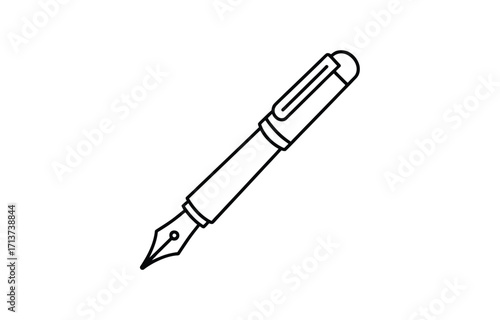 Simple black and white line drawing of a classic fountain pen for writing and calligraphy vector