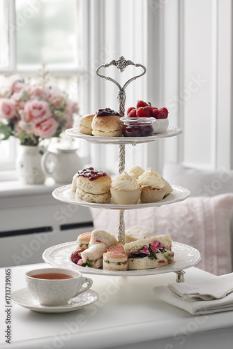 Wallpaper Mural Elegant Afternoon Tea: A Towering Display of Delights in a Serene Setting Torontodigital.ca