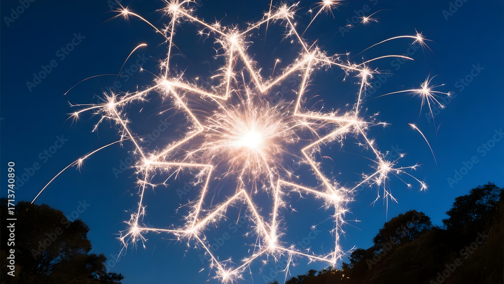 Obraz premium Sparkling starburst spectacle illuminates a twilight backdrop creating a magical moment