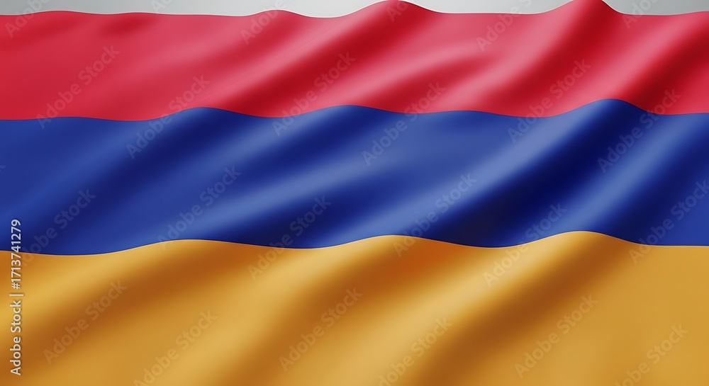 Naklejka premium Colorful Wavy Flag with Red Blue and Gold Stripes in Soft Fabric Texture