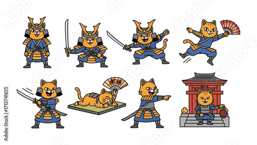 Warrior Cat Anthology: A collection of cartoon illustrations features courageous feline warriors in meticulously detailed battle armor.