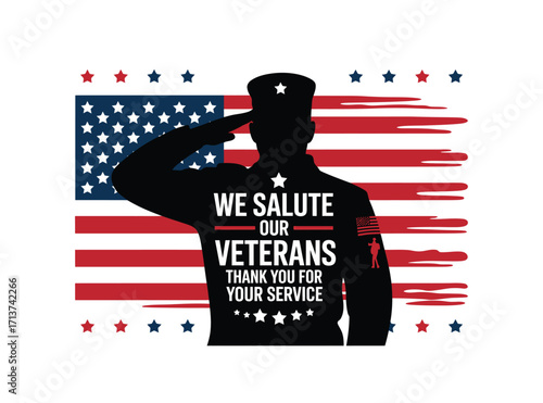 Silhouette of soldier saluting against American flag