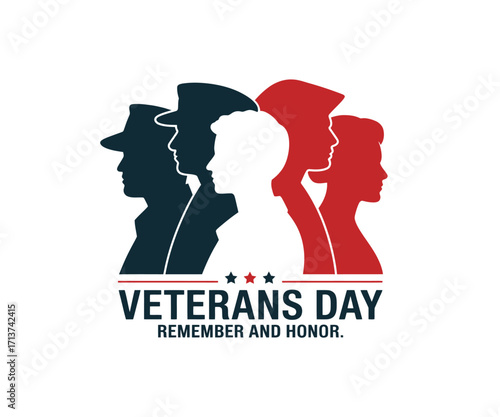 Veterans Day silhouette of diverse service members remember honor
