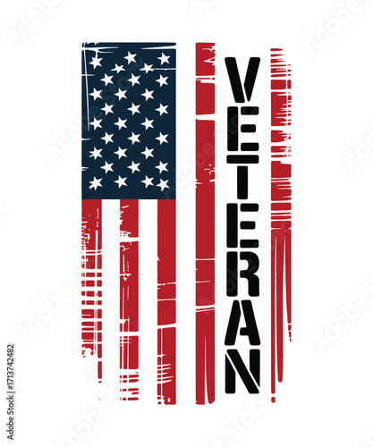 Distressed American flag with veteran text grunge patriotic
