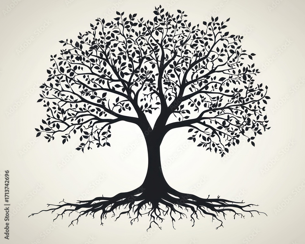 Fototapeta premium Silhouetted tree with extensive roots