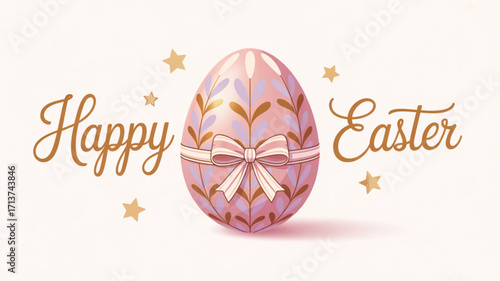 Happy easter egg vector design with decorative floral pattern and bow for spring holiday celebration